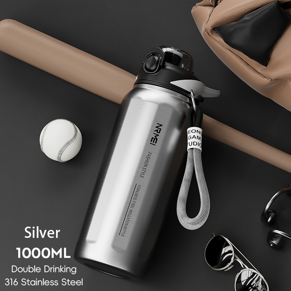 Large Capacity Stainless Steel Thermos Bottle One Button Open Water Bottle With Rope Outdoor Sport 7