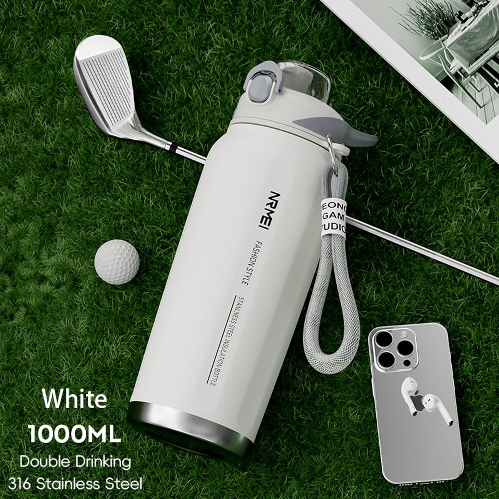 Large Capacity Stainless Steel Thermos Bottle One Button Open Water Bottle With Rope Outdoor Sport 8