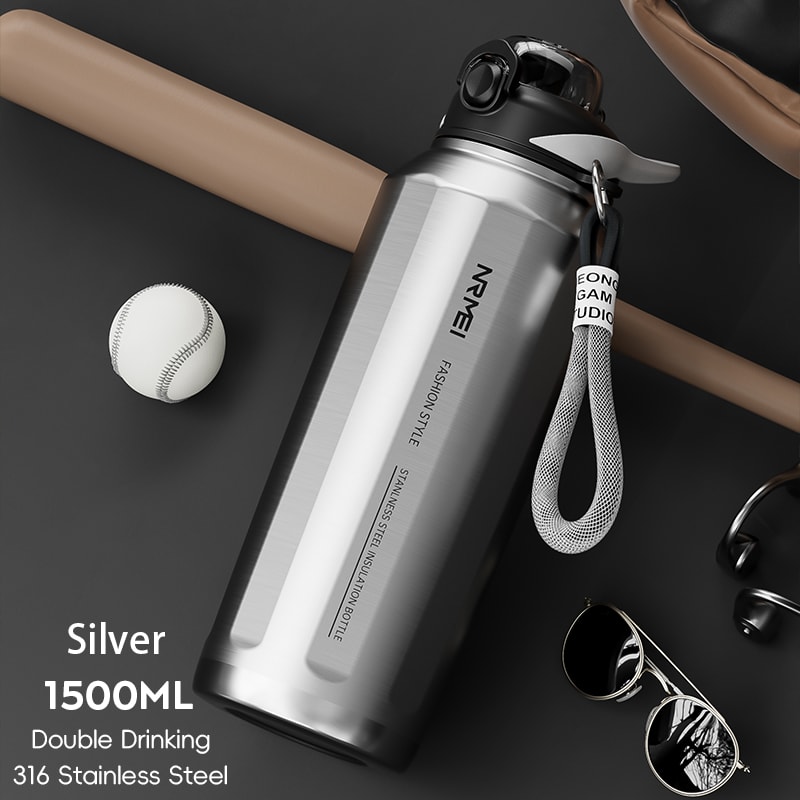 Large Capacity Stainless Steel Thermos Bottle One Button Open Water Bottle With Rope Outdoor Sport 10