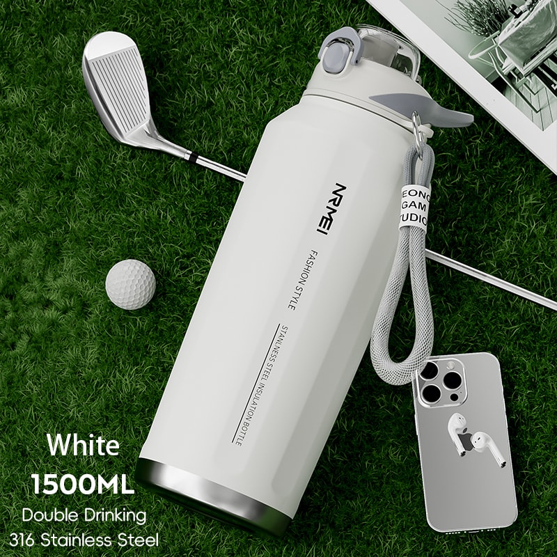 Large Capacity Stainless Steel Thermos Bottle One Button Open Water Bottle With Rope Outdoor Sport 11