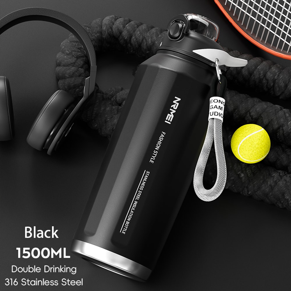 Large Capacity Stainless Steel Thermos Bottle One Button Open Water Bottle With Rope Outdoor Sport 12