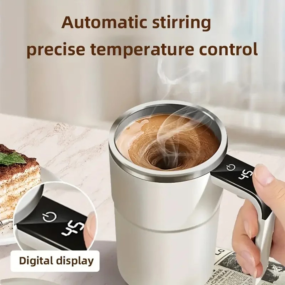 USB Charging Digital Display Mug Electric Coffee Self Mixing Mug Waterproof Coffee Stirring Cup 0