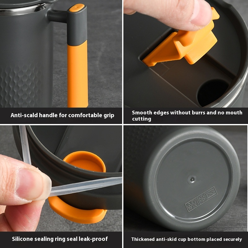 HeatResistant Double Wall Stainless Steel Coffee Mug 304 Steel Thermos LeakProof Lid And Handle 2