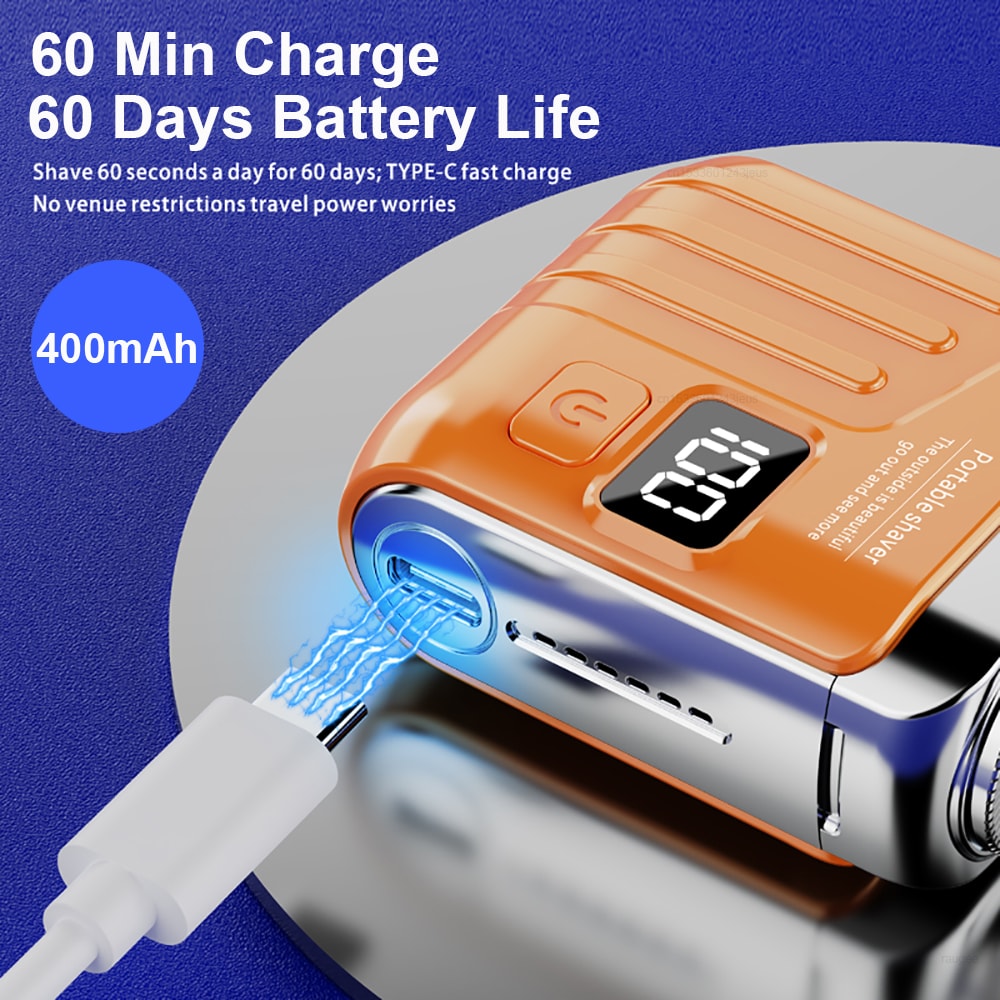 Rechargeable Electric Razor For Men Portable Beard Trimmer Digital Display Travel Shaver 4