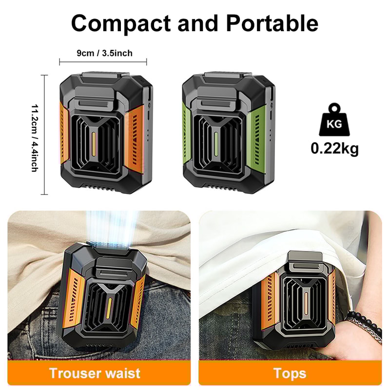 USB Rechargeable Mini Cooler Fan, Portable Waist Clip & Hanging Neck Fan for Outdoor Sports with Power Bank LED Light
