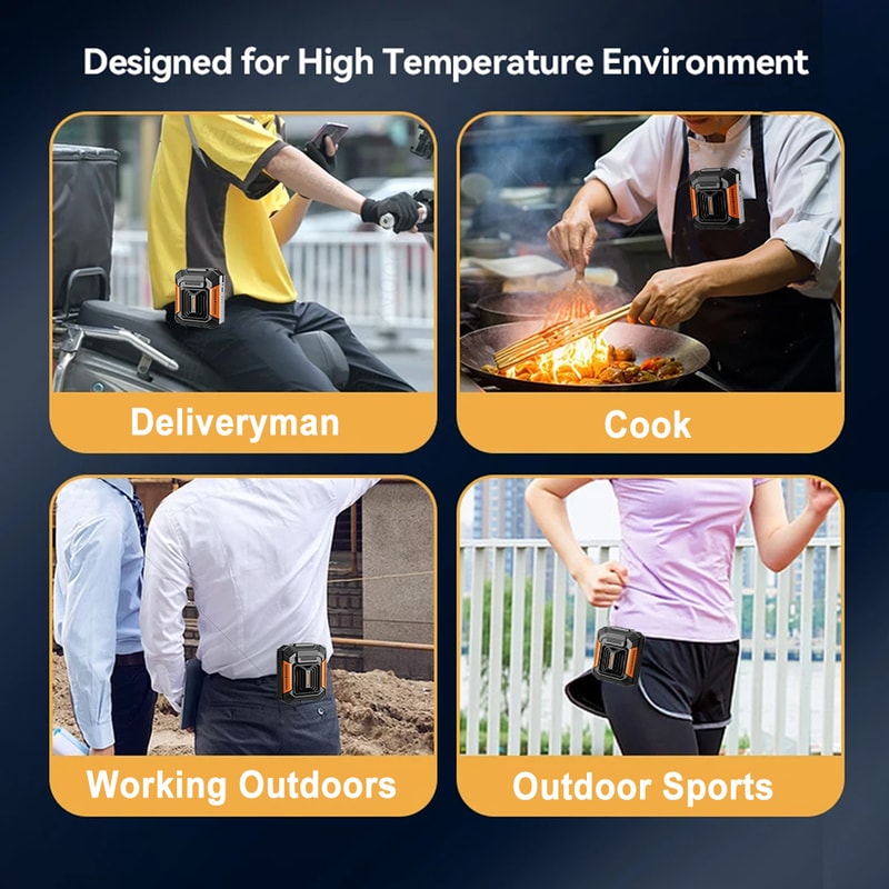 USB Rechargeable Mini Cooler Fan, Portable Waist Clip & Hanging Neck Fan for Outdoor Sports with Power Bank LED Light