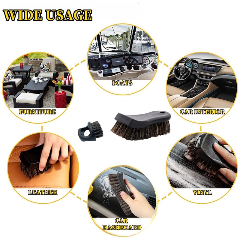 Genuine Horsehair Detailing Brush Set For Auto Leather Cleaning And Car Fabrics Care 5