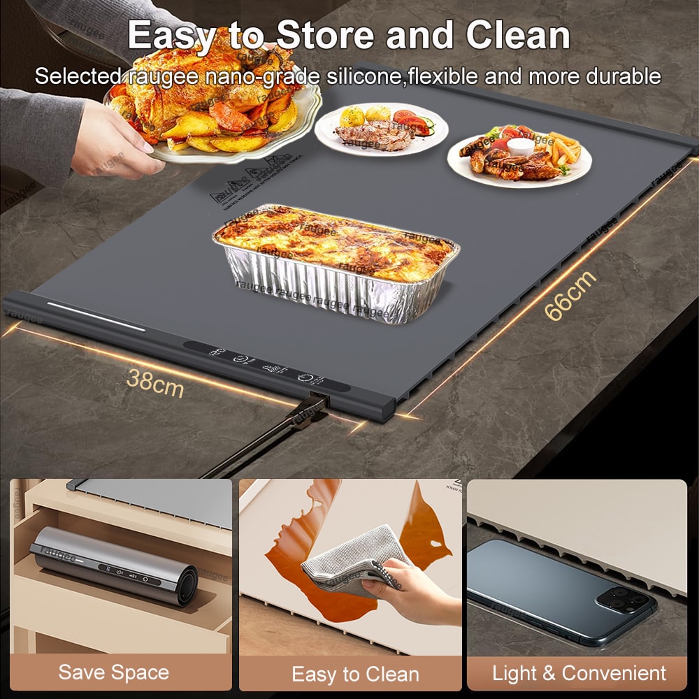 Electric Food Warming Tray 8 Tem Setting Foldable Food Warmer Mat Full Surface Heating Plate 3