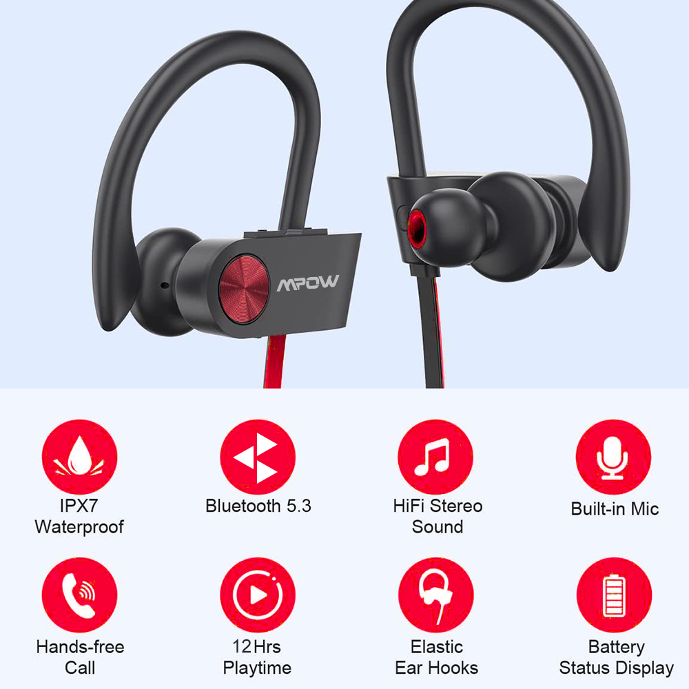 HiFi Stereo Wireless Sport Earbuds, Bluetooth Headphones V5.3 Earphone, CVC6.0 Noise Canceling Mic
