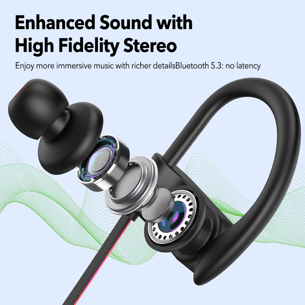 HiFi Stereo Wireless Sport Earbuds, Bluetooth Headphones V5.3 Earphone, CVC6.0 Noise Canceling Mic