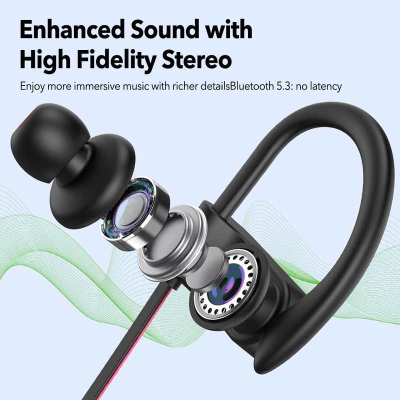 HiFi Stereo Wireless Sport Earbuds, Bluetooth Headphones V5.3 Earphone, CVC6.0 Noise Canceling Mic