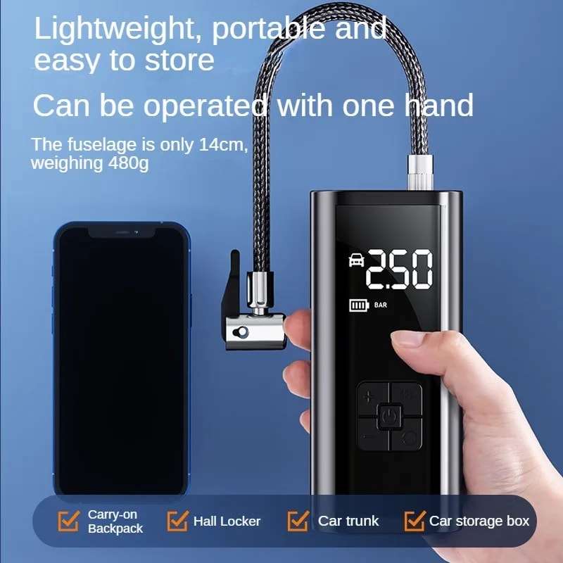 Rechargeable Digital Air Compressor for Car, Bicycle, and Football Ball Inflator Pump