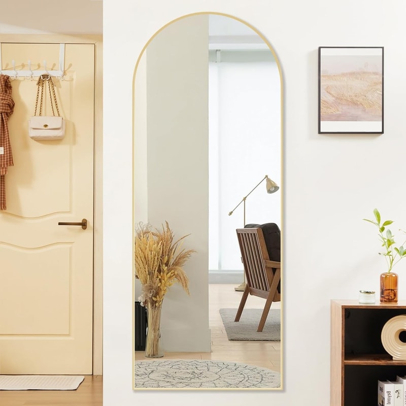 Arched Full Length Mirror with Aluminum Alloy Thin Frame, Standing or Leaning Full Body Mirror for Bedroom Use