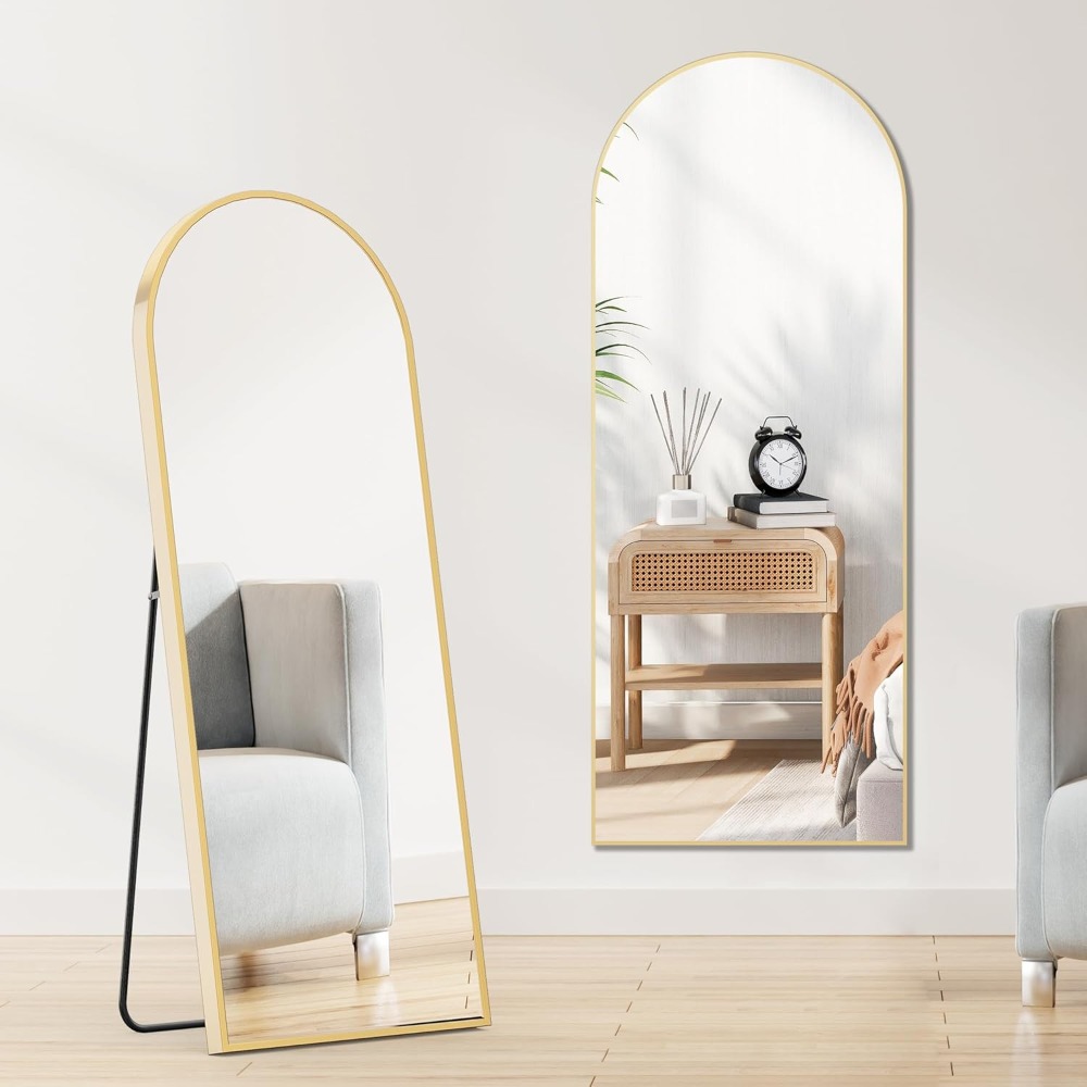 Arched Full Length Mirror with Aluminum Alloy Thin Frame, Standing or Leaning Full Body Mirror for Bedroom Use