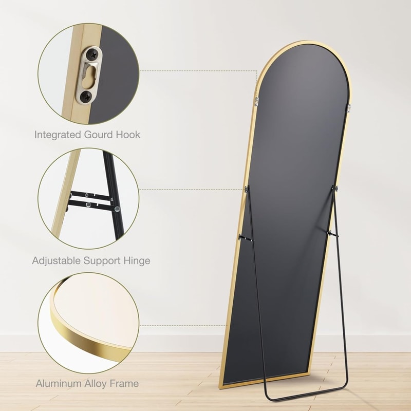 Arched Full Length Mirror with Aluminum Alloy Thin Frame, Standing or Leaning Full Body Mirror for Bedroom Use
