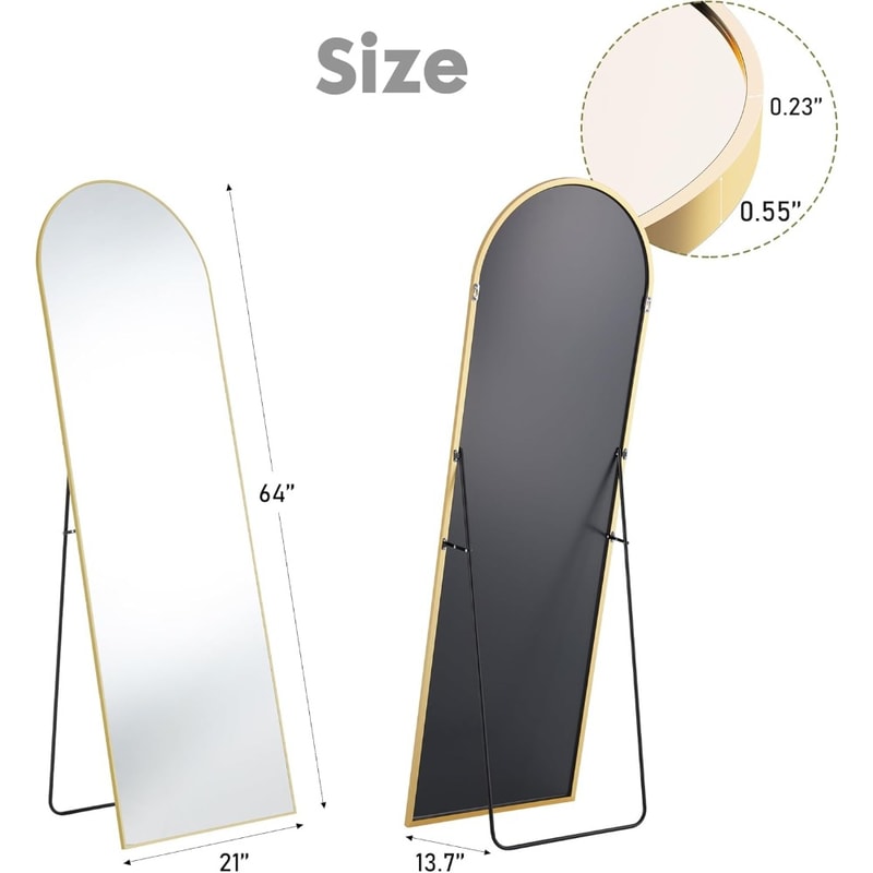 Arched Full Length Mirror with Aluminum Alloy Thin Frame, Standing or Leaning Full Body Mirror for Bedroom Use