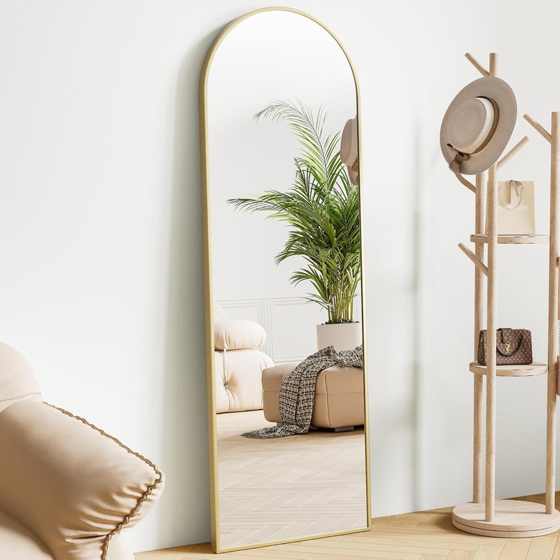 Arched Full Length Mirror with Aluminum Alloy Thin Frame, Standing or Leaning Full Body Mirror for Bedroom Use