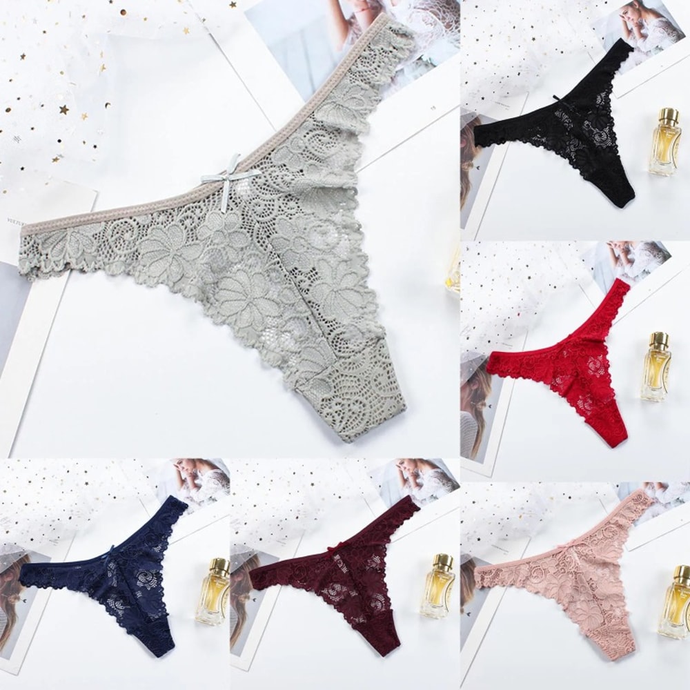 Women Sexy SeeThrough Thongs Briefs LowWaist Sexy Breathable Lace Panties Embroidery Crotch Hollow 0