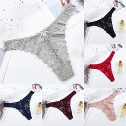 women sexy see-through thongs briefs, low-waist sexy breathable lace panties, embroidery crotch hollow underwear