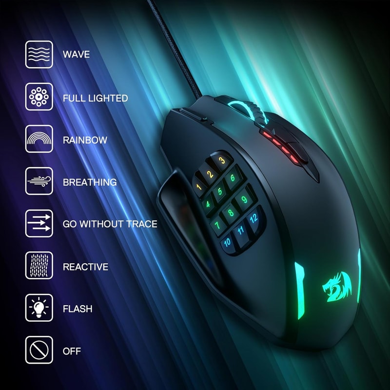 18 Programmable Mouse Buttons, RGB Backlight LED USB Wired Gaming Mouse