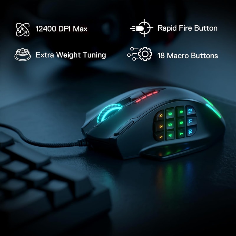 18 Programmable Mouse Buttons, RGB Backlight LED USB Wired Gaming Mouse