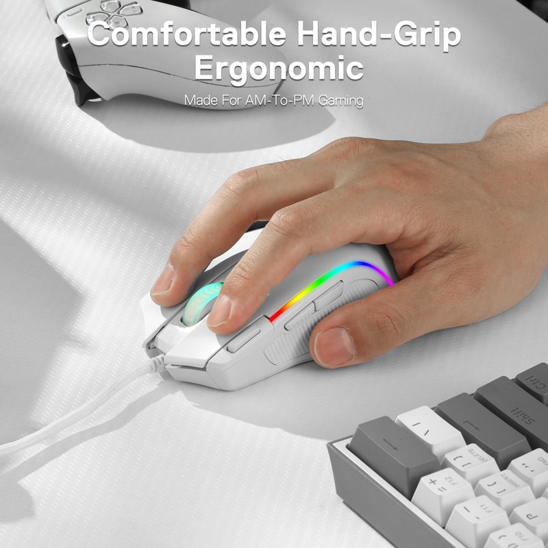 White RGB Gaming Mouse, Wired Optical with 11 Programmable Buttons