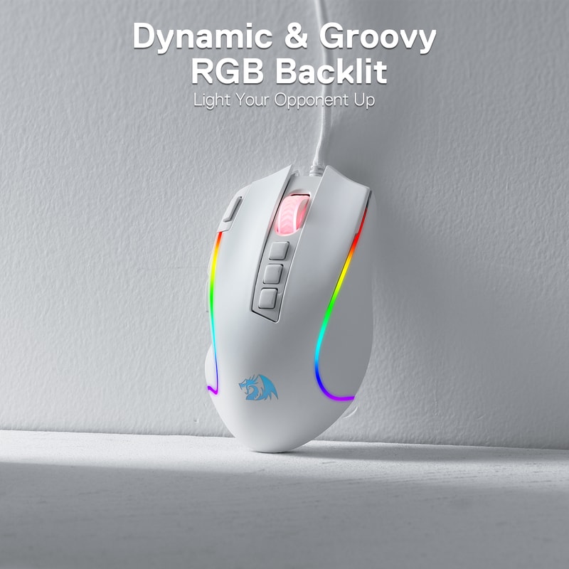 White RGB Gaming Mouse, Wired Optical with 11 Programmable Buttons