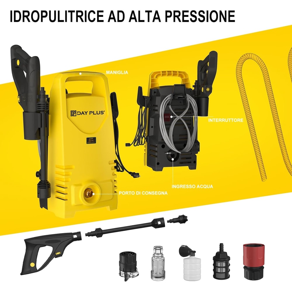 High Pressure Washer with Adjustable Lance, 7m Hose for Cars, Gardens, Terraces