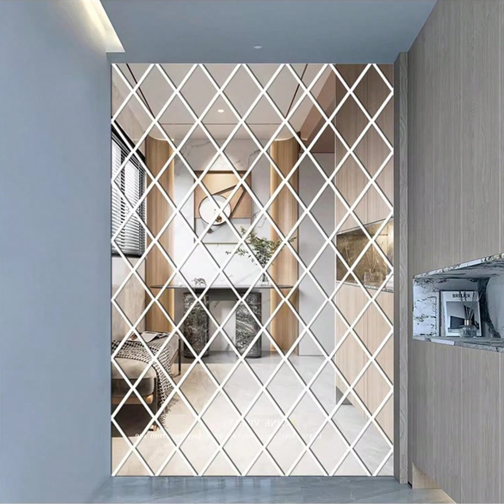 Multi-piece Combination Diamond-shaped 3D Mirror Wall Stickers, Splicing Stickers for Wall Decor