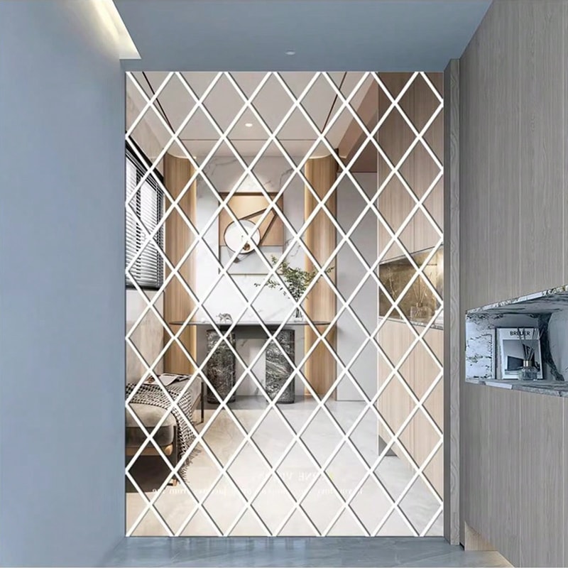 Multi-piece Combination Diamond-shaped 3D Mirror Wall Stickers, Splicing Stickers for Wall Decor