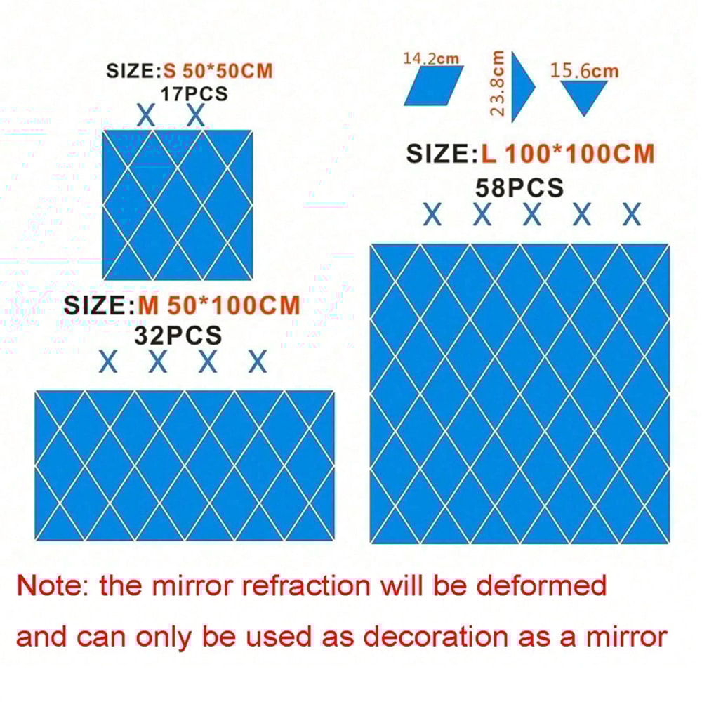 Multi-piece Combination Diamond-shaped 3D Mirror Wall Stickers, Splicing Stickers for Wall Decor