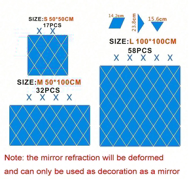 Multi-piece Combination Diamond-shaped 3D Mirror Wall Stickers, Splicing Stickers for Wall Decor