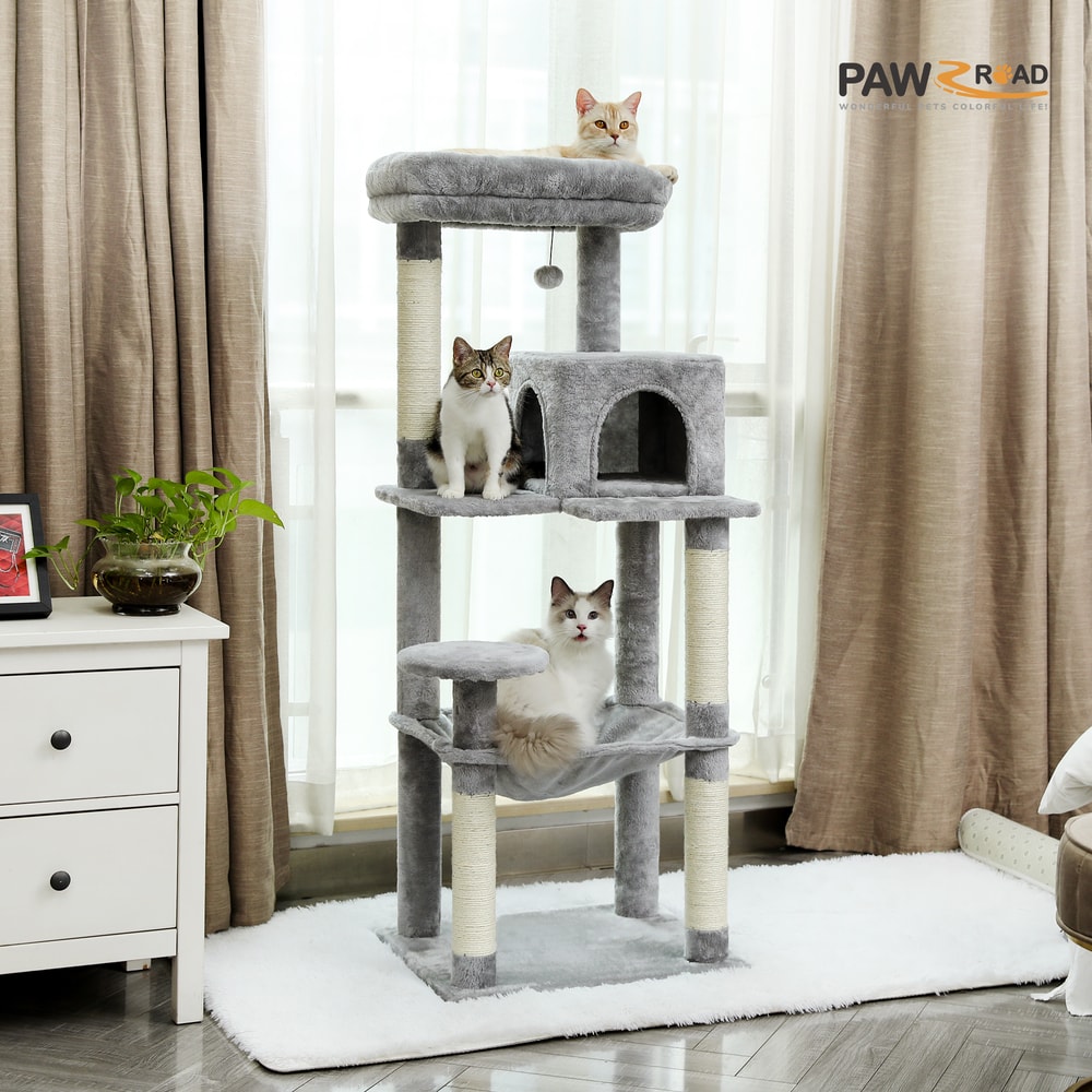 Indoor Cat Tree With 5 Levels Large Hammock Sisal Scratching Posts Cozy Condo And Top Perch For Lar 1