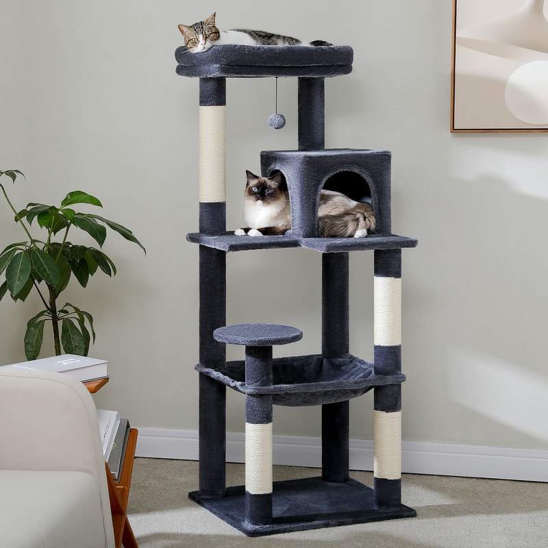 Indoor Cat Tree With 5 Levels Large Hammock Sisal Scratching Posts Cozy Condo And Top Perch For Lar 2