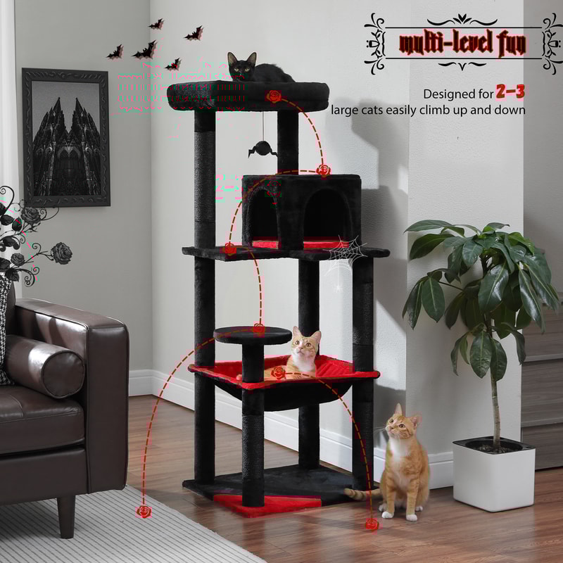 Indoor Cat Tree With 5 Levels Large Hammock Sisal Scratching Posts Cozy Condo And Top Perch For Lar 3