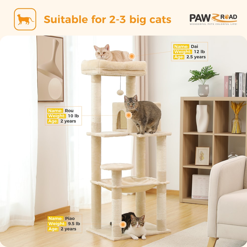 Indoor Cat Tree With 5 Levels Large Hammock Sisal Scratching Posts Cozy Condo And Top Perch For Lar 4