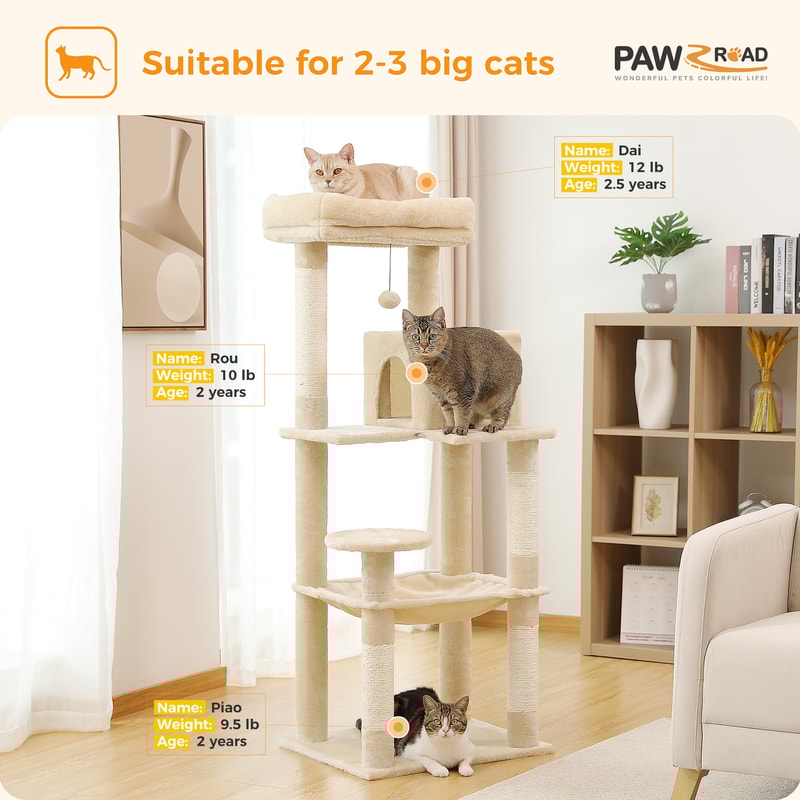 Indoor Cat Tree With 5 Levels Large Hammock Sisal Scratching Posts Cozy Condo And Top Perch For Lar 4