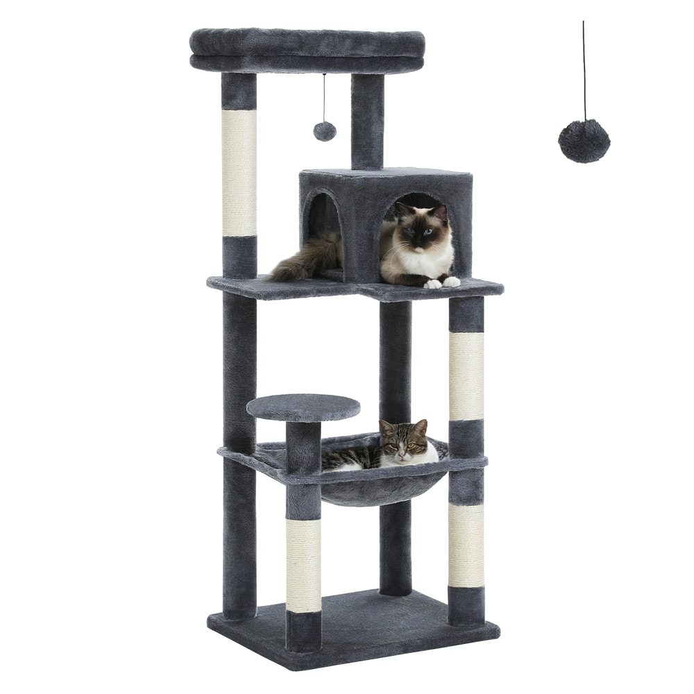 Indoor Cat Tree With 5 Levels Large Hammock Sisal Scratching Posts Cozy Condo And Top Perch For Lar 8