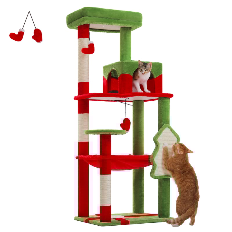 Indoor Cat Tree With 5 Levels Large Hammock Sisal Scratching Posts Cozy Condo And Top Perch For Lar 9