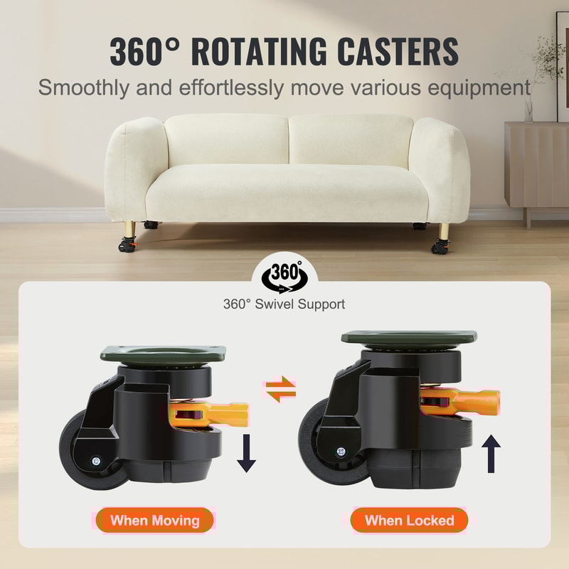 Leveling Casters With Handle Design Heavy Duty Swivel Caster Wheels For Height Adjustable Feet 3