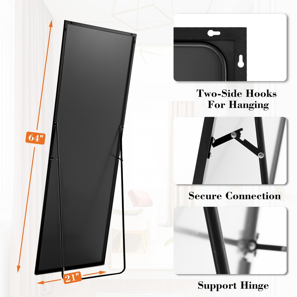 Leaning WallMounted Mirror Full Body Standing Mirror With Aluminum Alloy Frame For Living Room 2