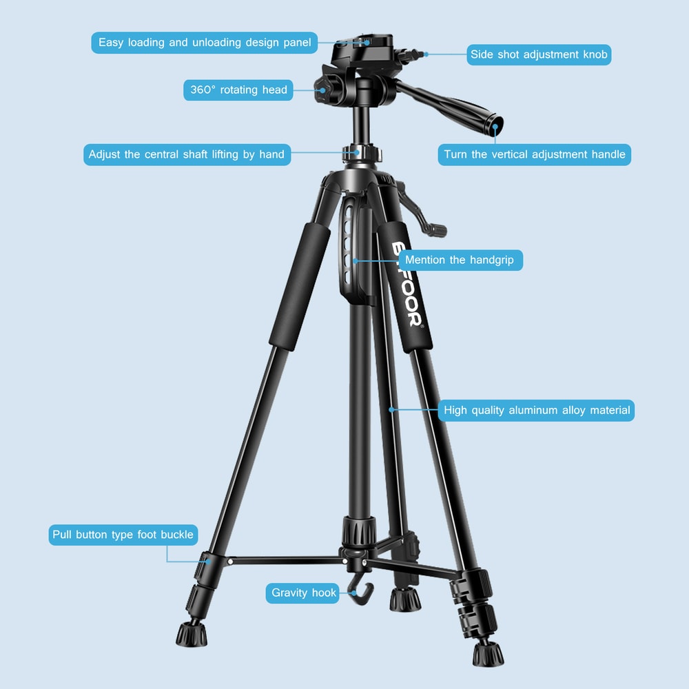 Aluminum Phone Travel Self Tripod With Pan Head Mount For Canon Nikon DSLR Camera