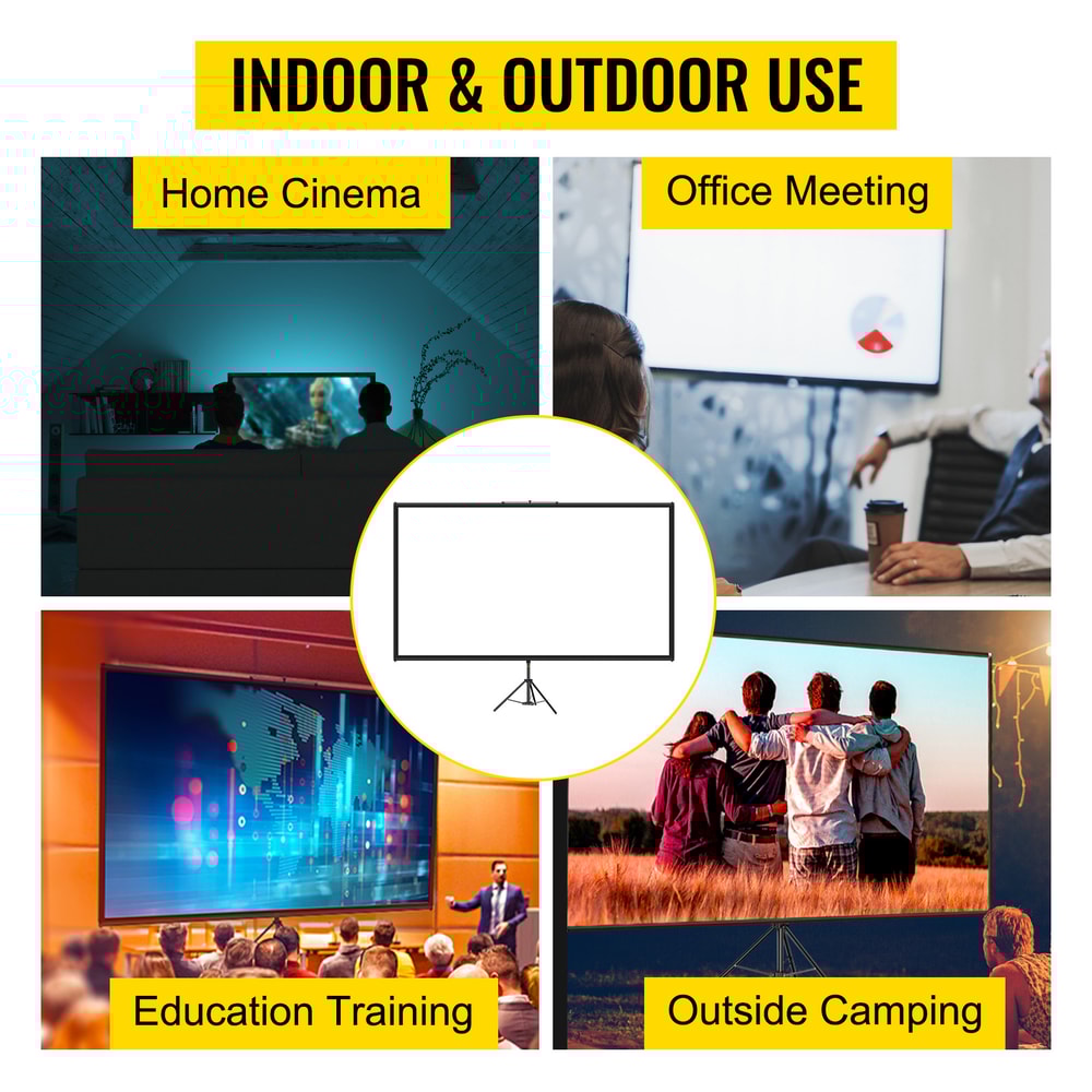 Portable Tripod Projector Screen, 4K HD Home Cinema for Indoor & Outdoor Projection, Stand Included