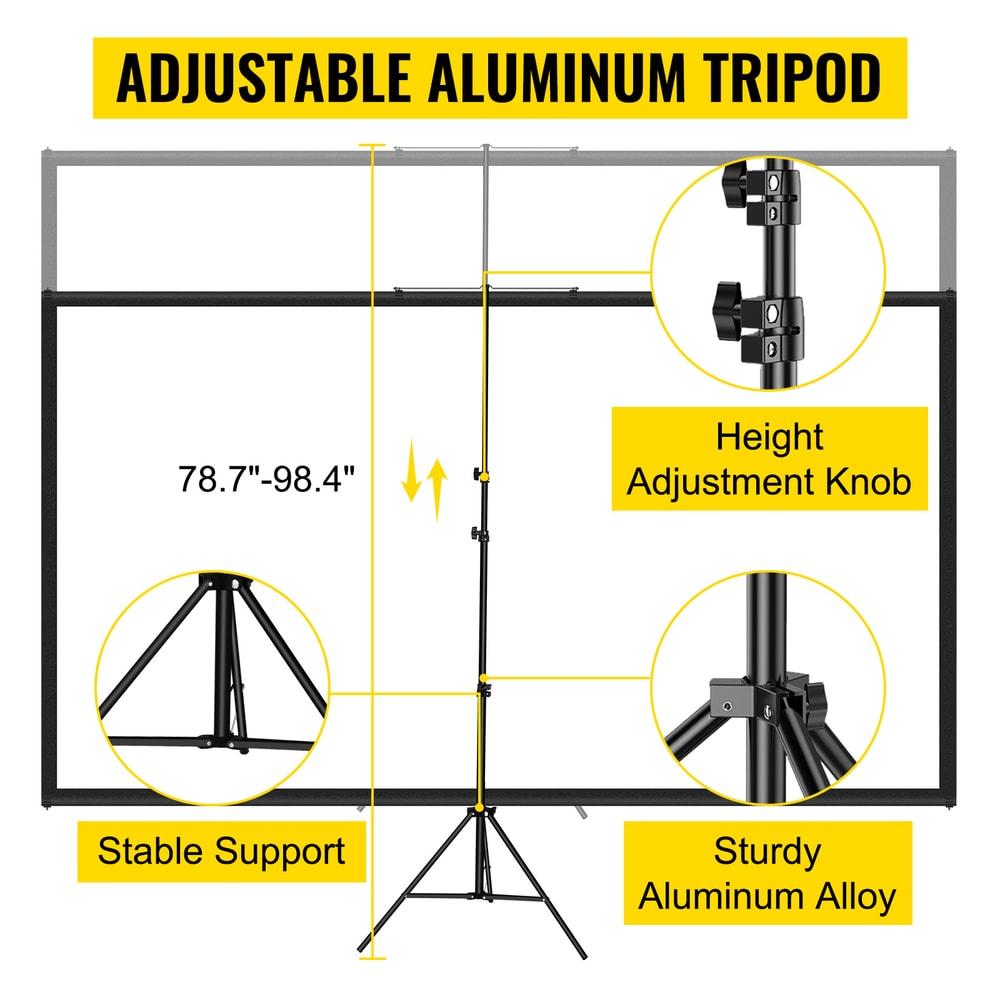 Portable Tripod Projector Screen, 4K HD Home Cinema for Indoor & Outdoor Projection, Stand Included