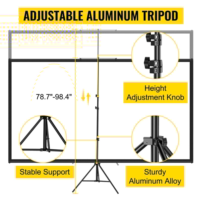 Portable Tripod Projector Screen, 4K HD Home Cinema for Indoor & Outdoor Projection, Stand Included