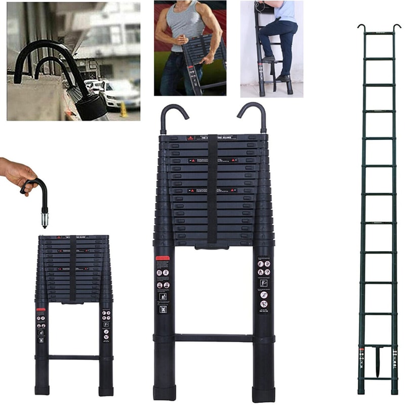 Aluminum Extending Roof Ladder, Heavy Duty Telescopic Ladders With Hooks, Indoor Outdoor Multi Purpose Ladder