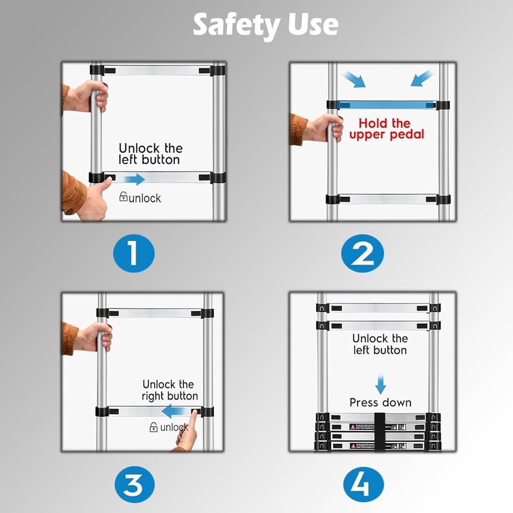 Aluminum Extending Roof Ladder, Heavy Duty Telescopic Ladders With Hooks, Indoor Outdoor Multi Purpose Ladder