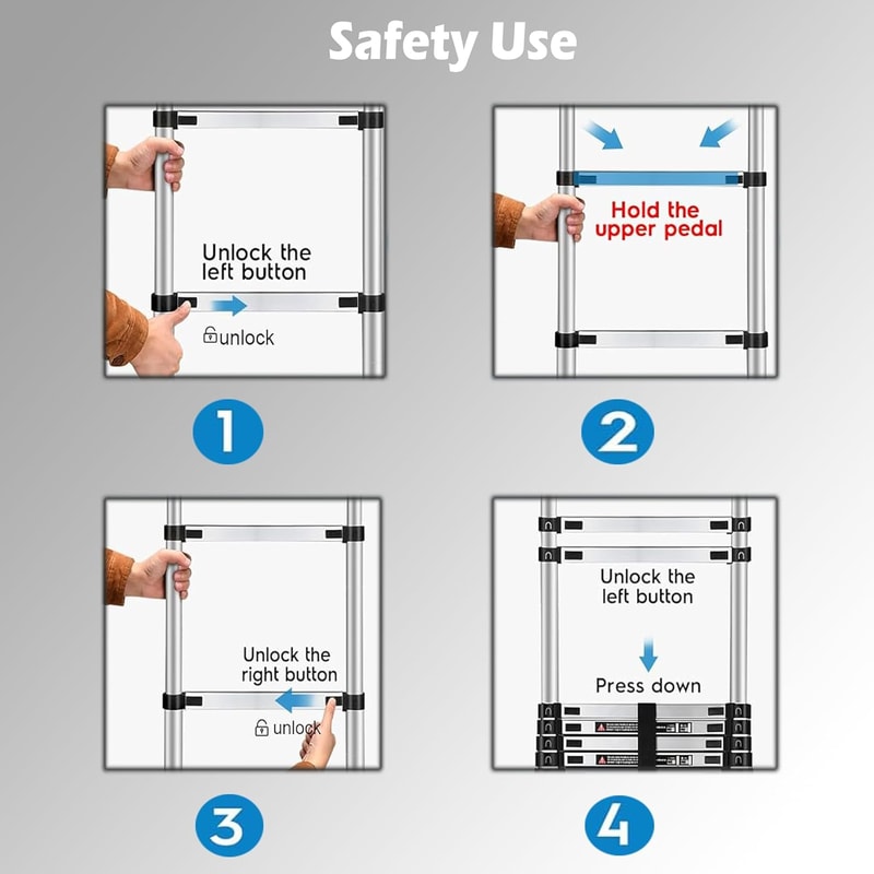 Aluminum Extending Roof Ladder, Heavy Duty Telescopic Ladders With Hooks, Indoor Outdoor Multi Purpose Ladder