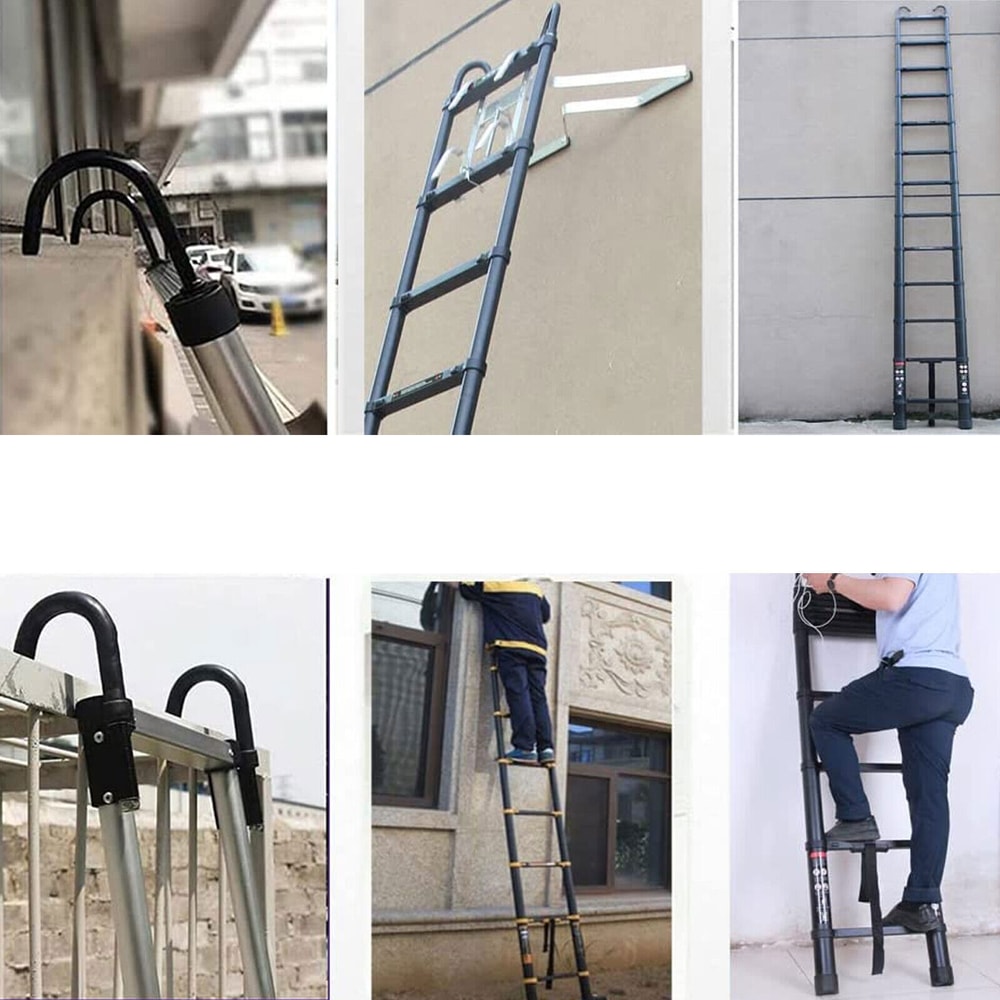 Aluminum Extending Roof Ladder, Heavy Duty Telescopic Ladders With Hooks, Indoor Outdoor Multi Purpose Ladder