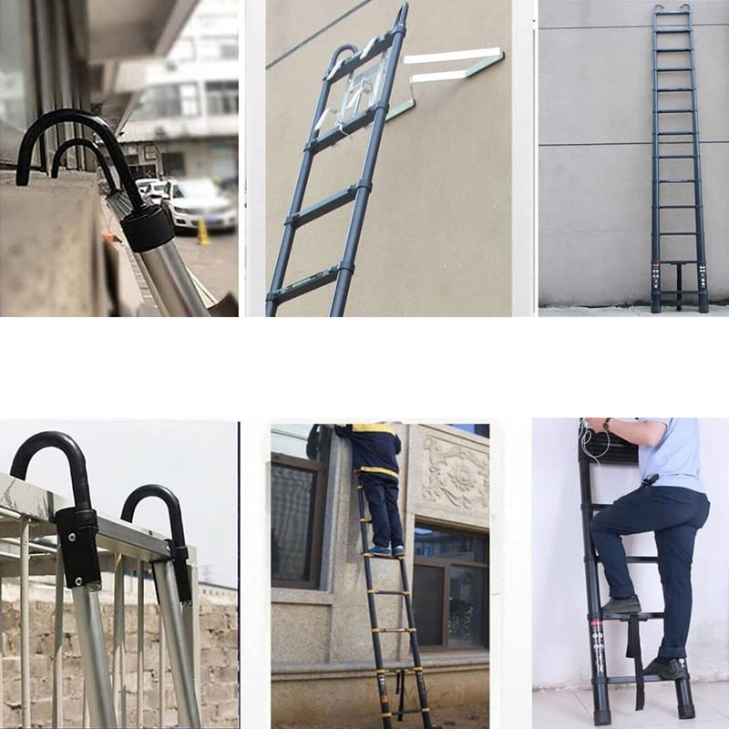 Aluminum Extending Roof Ladder, Heavy Duty Telescopic Ladders With Hooks, Indoor Outdoor Multi Purpose Ladder